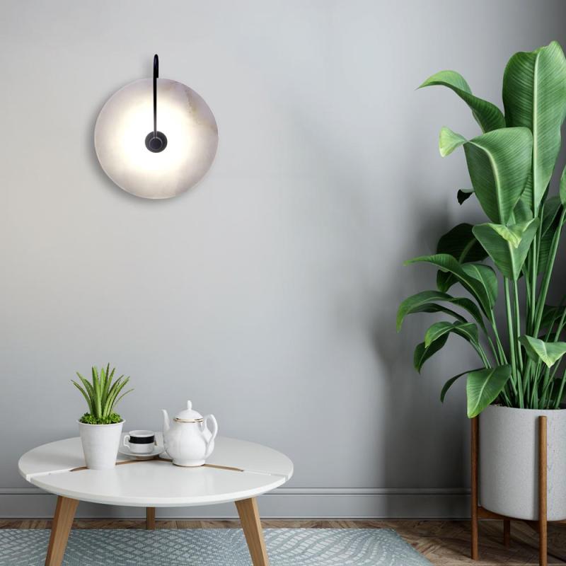 Arisha Round Bedside Wall Light, Artificial Marble, Gold & Black
