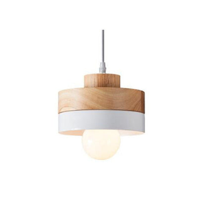 Aria Minimalist Black & White Wood Geometric Pendant Light