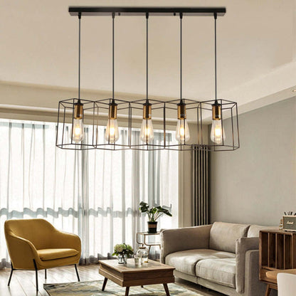 Arisha Lampe suspendue rustique à 3/5 lumières avec géométrie de ferme, noir