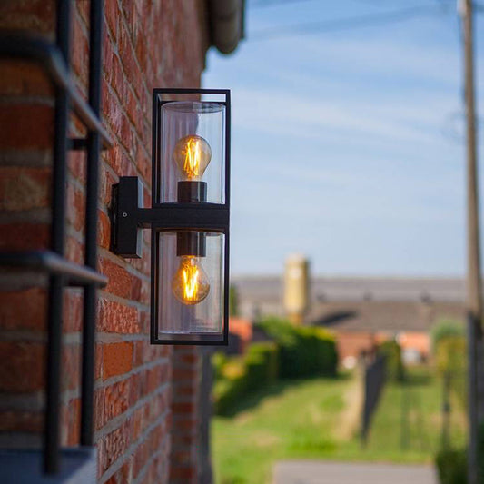 Ray Modern Rectangular Metal Outdoor Wall Lamp, Black