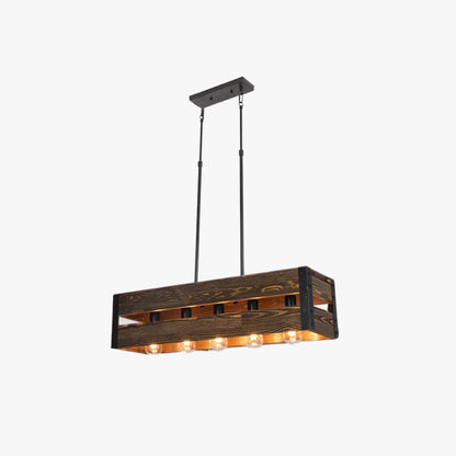Silva Retro Rectangular Metal & Wood Pendant Light, 5 Heads, 2 Style