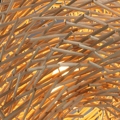 Muto Wooden Bird Nest Rattan Pendant Light, Brown/Wood