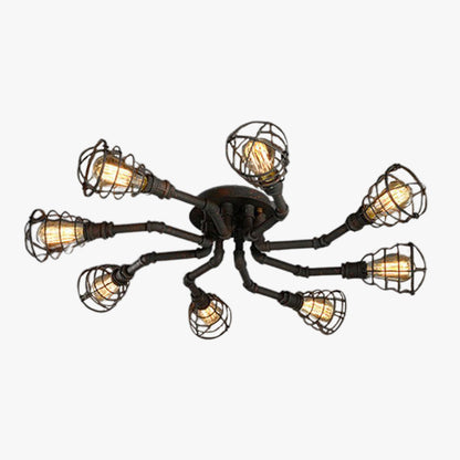 Alessio Industrial Flush Mount Ceiling Light, Black/Brass