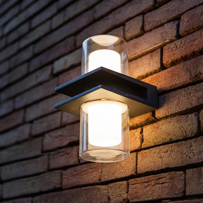 Ray moderne cilindrische metalen buitenwandlamp met 2 koppen, zwart