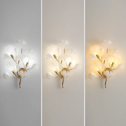 Olivia Decorative Flower in Golden White Ceramic Wall Lamp