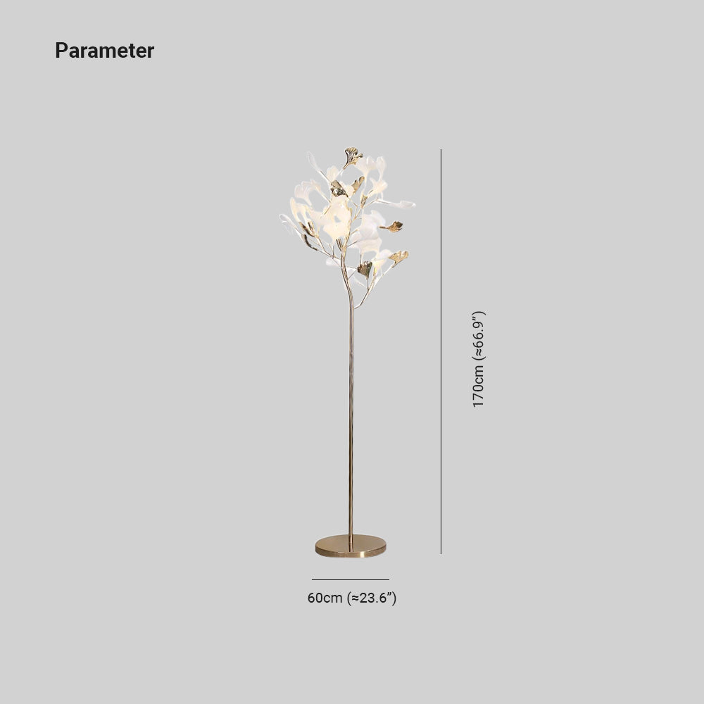 Olivia Floor Lamp Leaf Artistic, Ceramic/Metal, White/Gold, Study