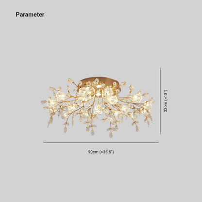 Arisha Art Deco Elegant Golden Crystal Flower Flush Mount Ceiling Light