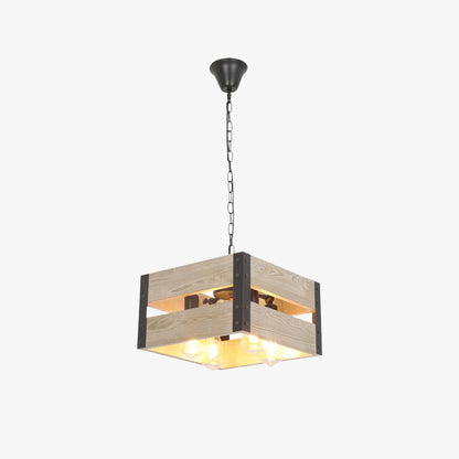Silva Retro Square Metal & Wood Pendant Light, 4 Heads, 2 Style