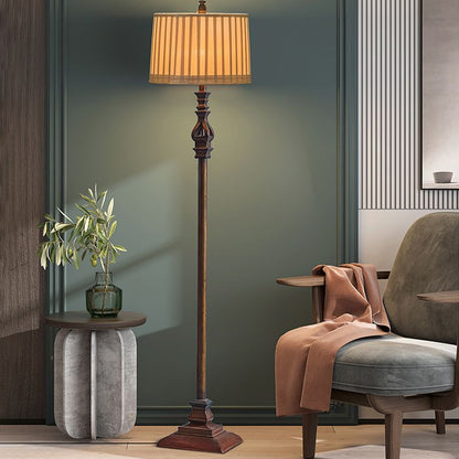 Eryn Vintage Resin/Fabric Standing Floor Lamp, Brown