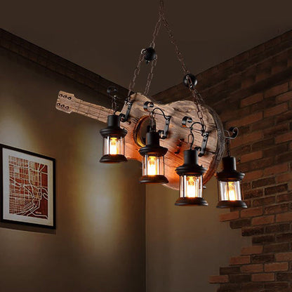 Epoch Retro Guitar Metal & Wood Pendant Light, 4 Heads