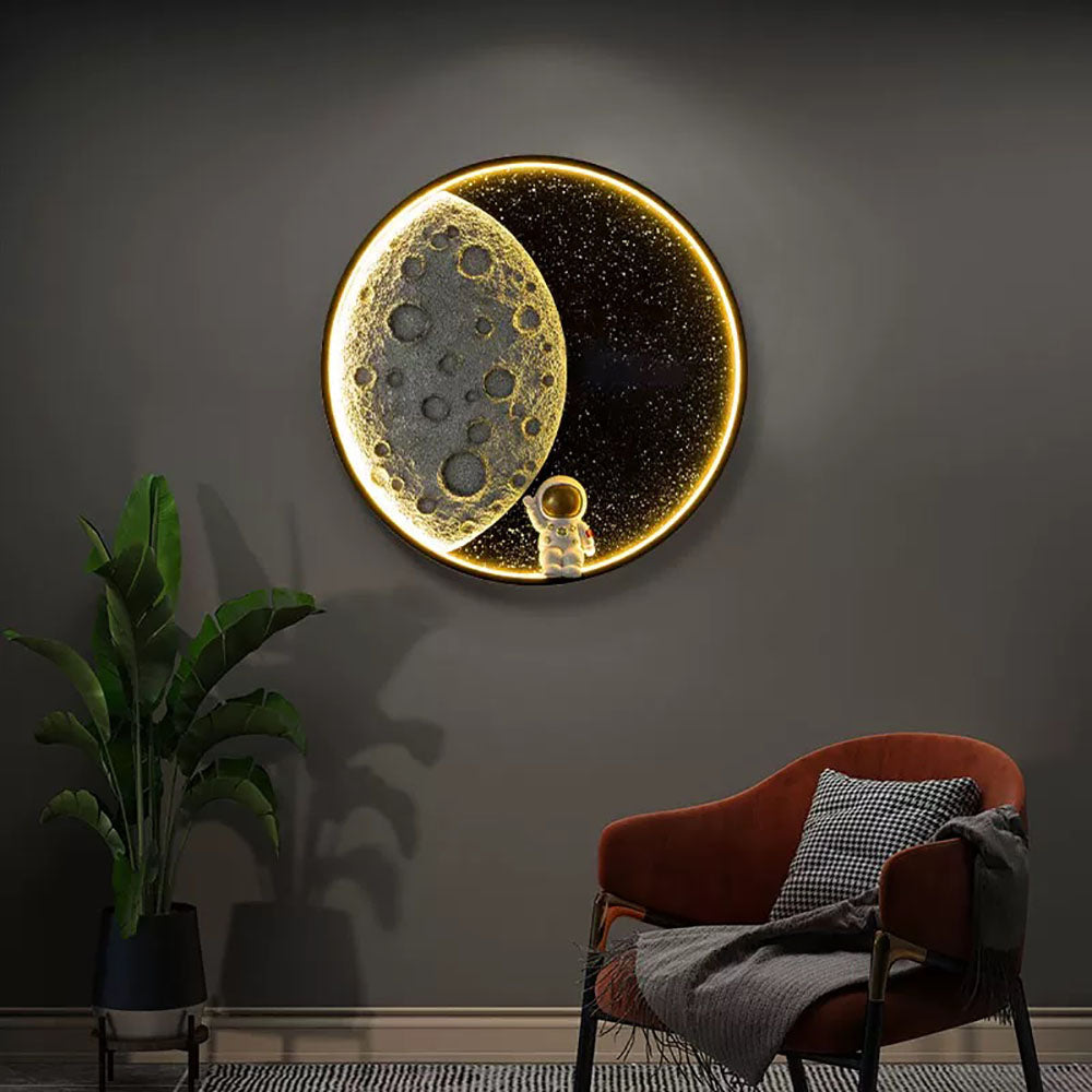 Applique murale ronde lune noire Aria Astronaut, métal