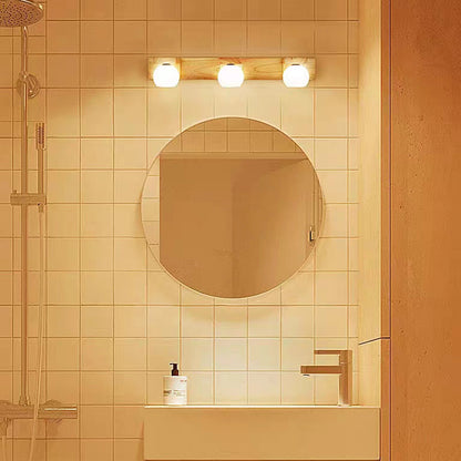 Muto Wooden Ball Mirror Front Vanity Wall Lamp, Log Color