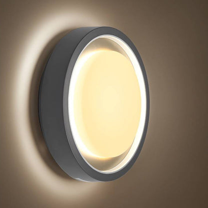 Ray Modern Circular Disc Shape Metal Outdoor Wall Lamp, Black