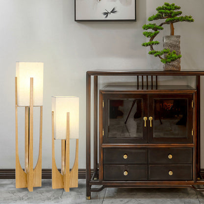 Natürliche rechteckige Stehlampe aus Holz/Stoff von Ozawa