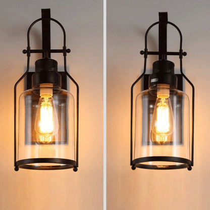 Silva Vintage Laterne Glas/Metall Wandleuchte, Schwarz/Rostig