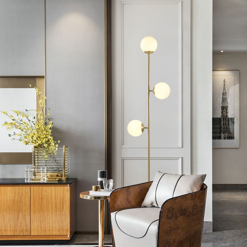 Valentina Modern Globe Lampadaire en laiton/verre, 3 têtes