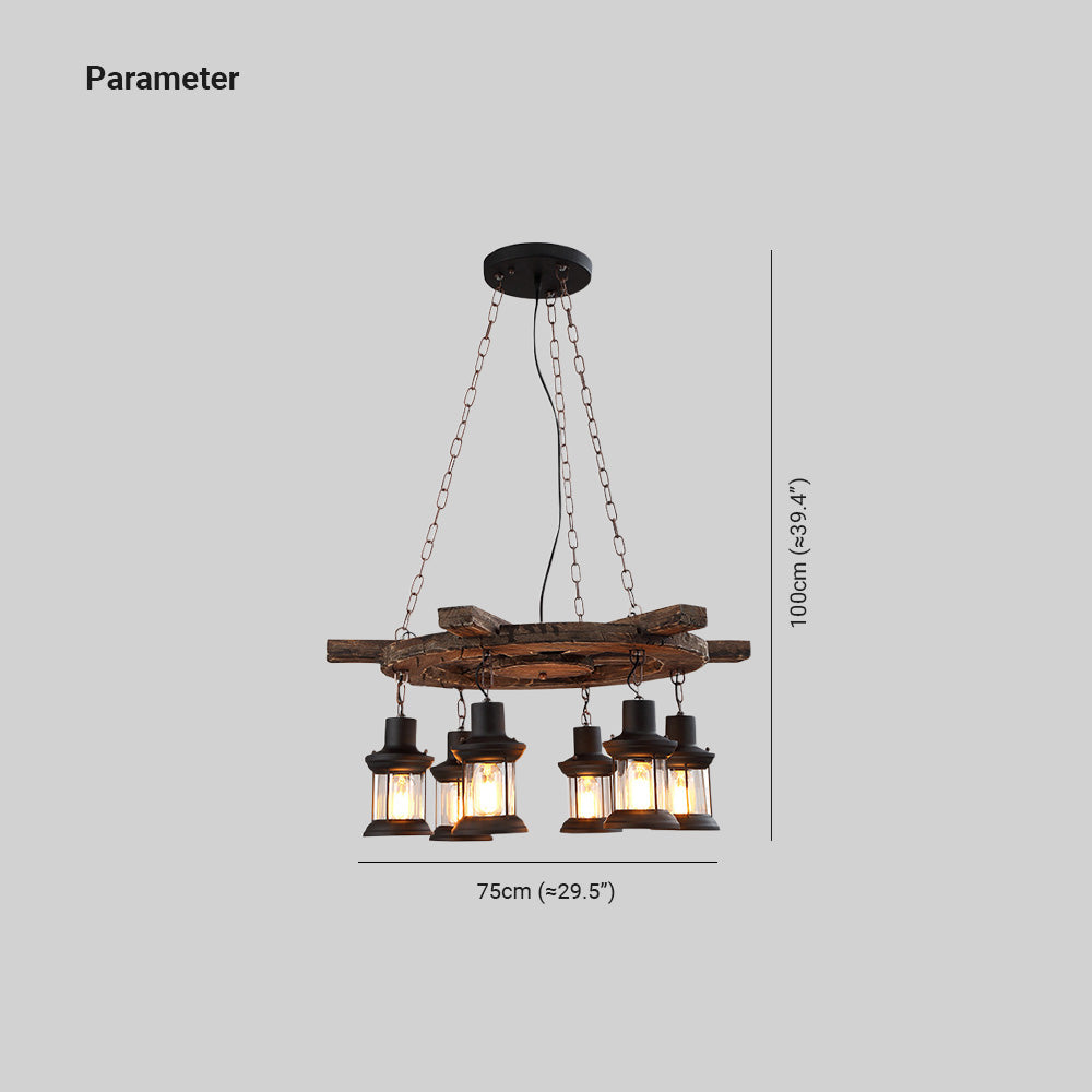 Epoch Retro Rudder Metal & Wood Pendant Light, 6 Heads