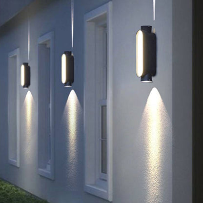 Ray Minimalist Up/Down Outdoor Wall Lamp, Black/White