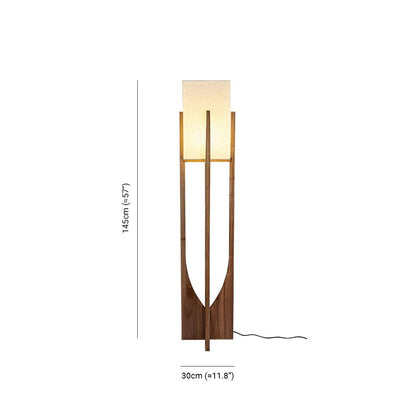 Natürliche rechteckige Stehlampe aus Holz/Stoff von Ozawa