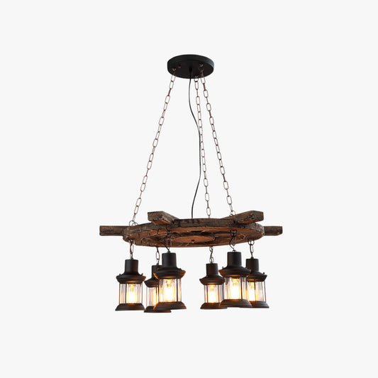 Epoch Retro Rudder Hanglamp van metaal en hout, 6 koppen