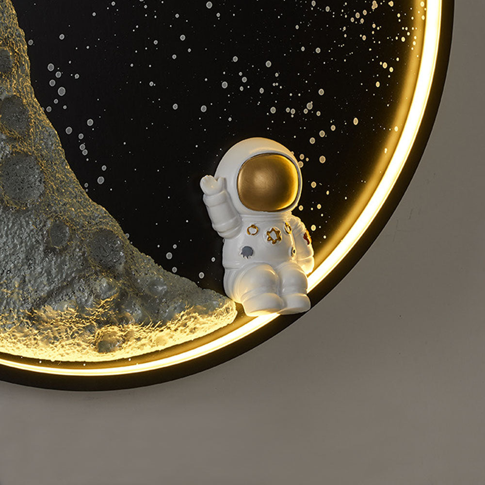 Aria Modern Astronaut Moon Metal Black Wall Lamp