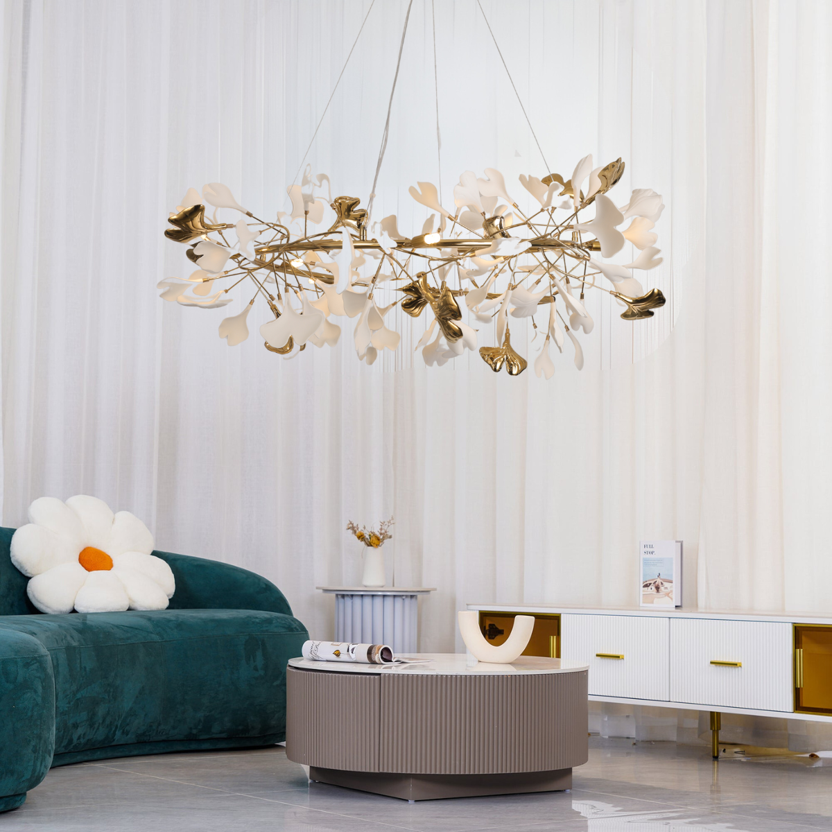 Olivia Modern Golden LED Chandelier Ceramic