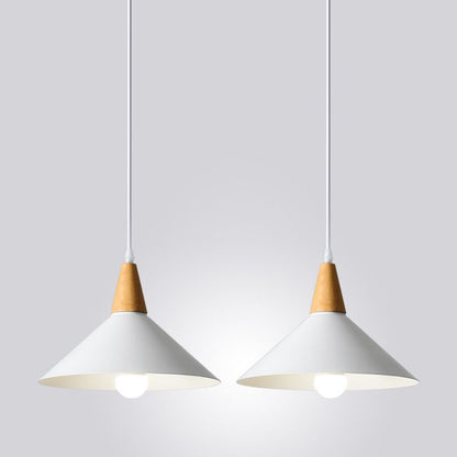 Valentina Minimalist Cap-shaped Metal Pendant Light, Natural Wood