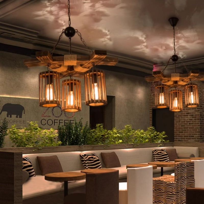 Epoch Retro LED-Kronleuchter aus Holz für Restaurant/Wohnzimmer/Bar