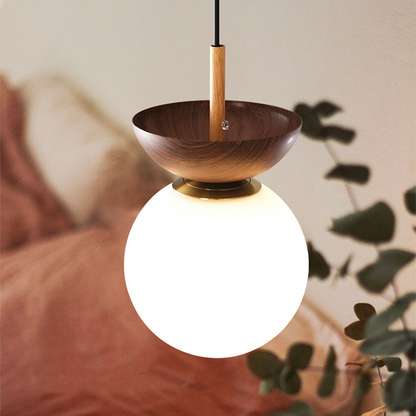 Plafonnier/Suspension LED Globule Valentina Scandinave Japonais Métal Verre Chambre, Bois brut