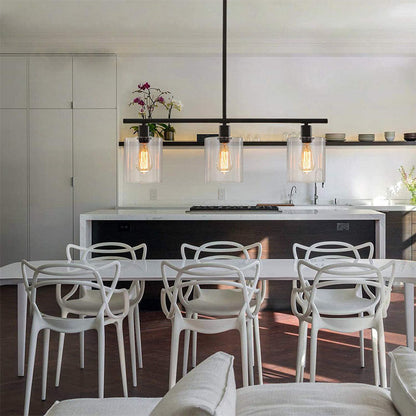 Arisha Industrial Minimalist LED Chandelier Black Metal Kitchen Island