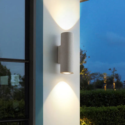 Ray Minimalist Cylindrical Double-headed Cement Outdoor Wall Lamp, Black/White