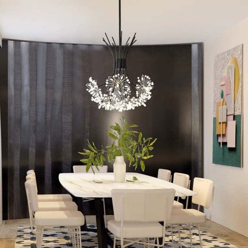 Arisha moderner Art-Deco-Kristall-Sputnik-Kronleuchter, Schwarz/Gold