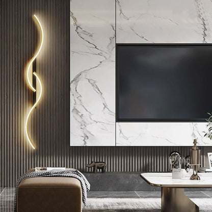Lumor Modern Linear Wave Bedroom Wall Lamp, Black/Gold