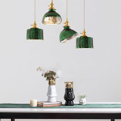 Valentina Retro LED Pendant Light Metal Green Glass Dining Room