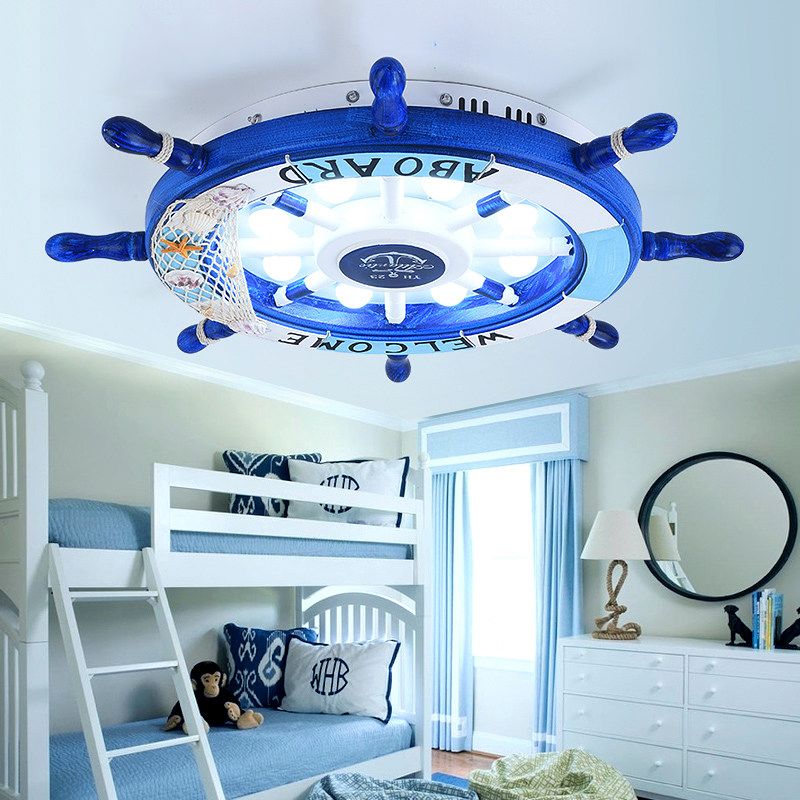 Aria Modern Rudder Metal Flush Mount Ceiling Light, White/Blue For Kids