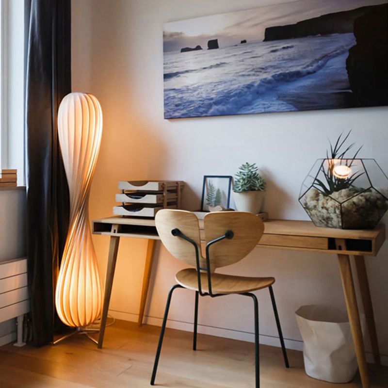 Ozawa Modern Twisted Wood Floor Lamp, Wood Color