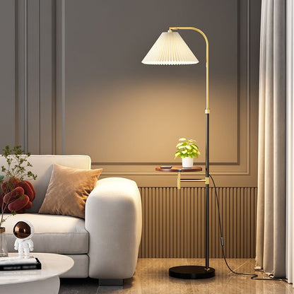 Ozawa Pleated Metal Floor Lamp With Shelves,Gold-Black/Gold