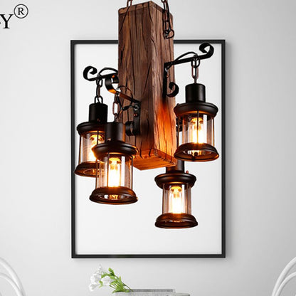Austin Industrial Lantern Wood Pendant Light