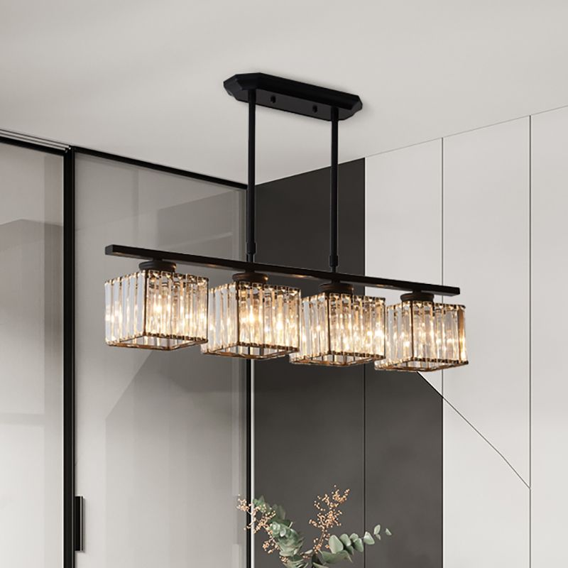 Kristy Crystal Square Pendelleuchte, Schwarz und Gold, 3/4 Köpfe