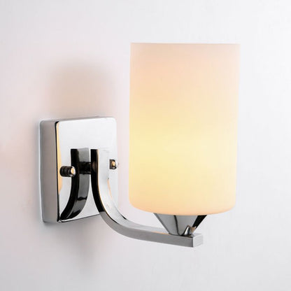 Tiffany Minimalism Cylindrical Metal Glass Art Vanity Wall Lamp, Black/Chrome