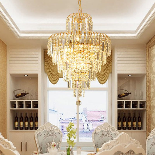 Lustre doré en cristal à 5 couches et pampilles Kristy Luxury