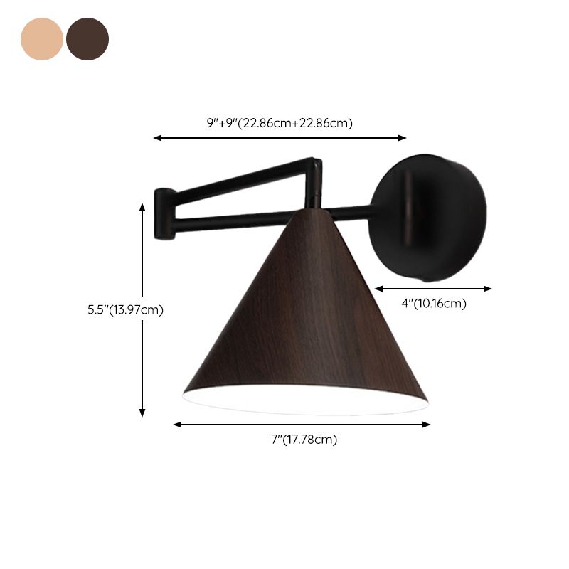 Muto kegelvormige verstelbare wandlamp, metaal/hout, slaapkamer