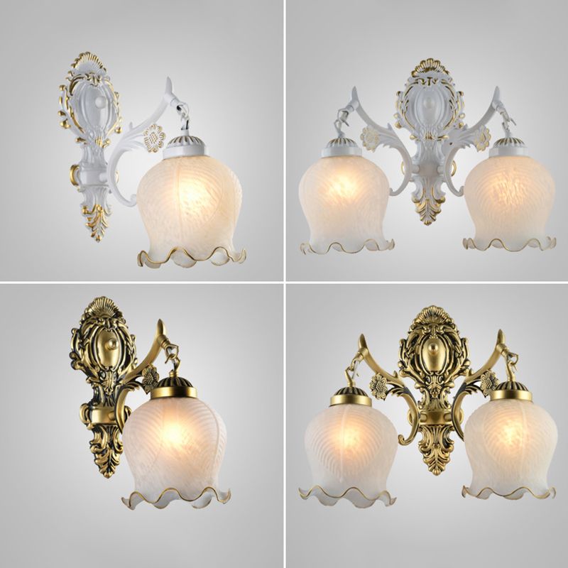 Arisha Vintage Flower shape Metal&Glass Modern Wall Lamp, White/Bronze