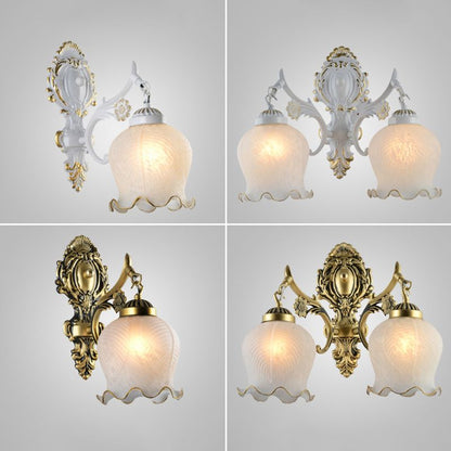 Arisha Vintage Flower shape Metal&Glass Modern Wall Lamp, White/Bronze