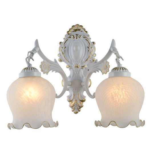 Arisha vintage bloemvorm moderne wandlamp van metaal en glas, wit/brons
