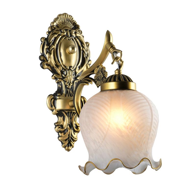 Arisha Vintage Flower shape Metal&Glass Modern Wall Lamp, White/Bronze