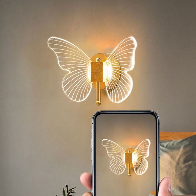 Arisha Cute Butterfly Metal Wall Lamp, Gold