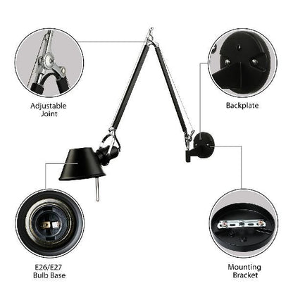 Epoch Modern Simple Adjustable Wall Lamp, Black/Chrome, Bedroom