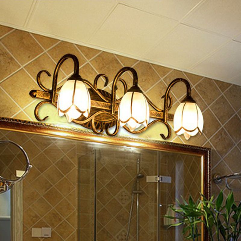 Arisha Antique Brass Flower Mirror Front Vanity Wall Lamp