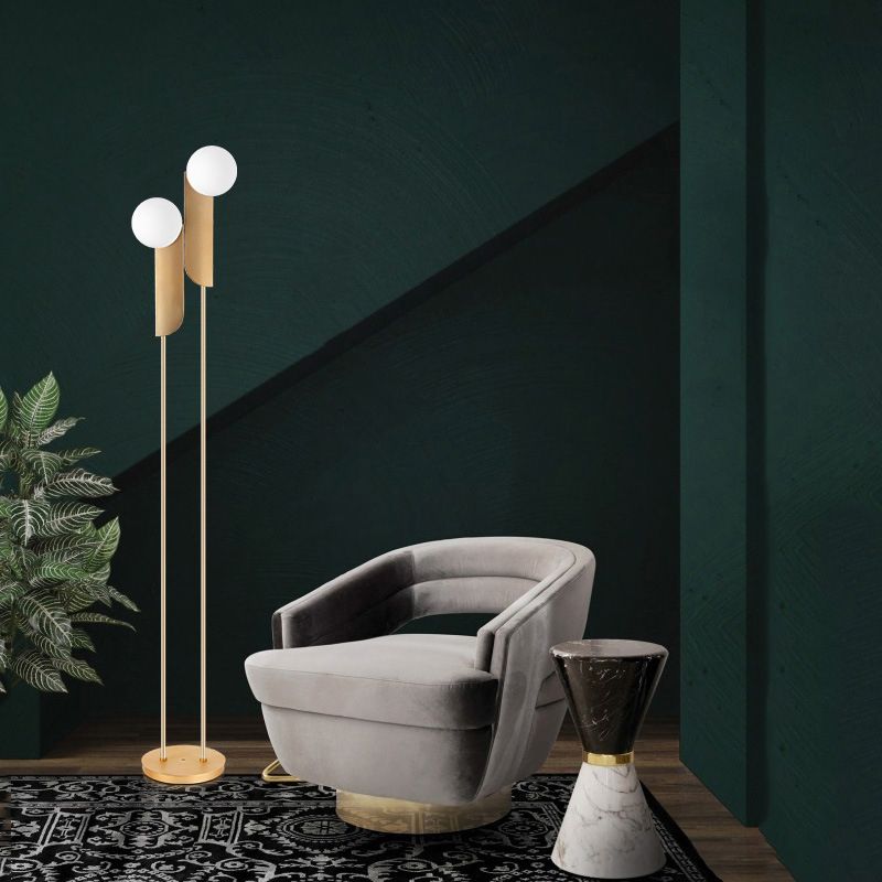 Lampadaire Salgado Minimalist Gold, Métal, Salon